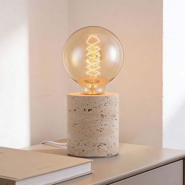 Lampe de table Thalassa avec pied effet travertin (sans ampoules)