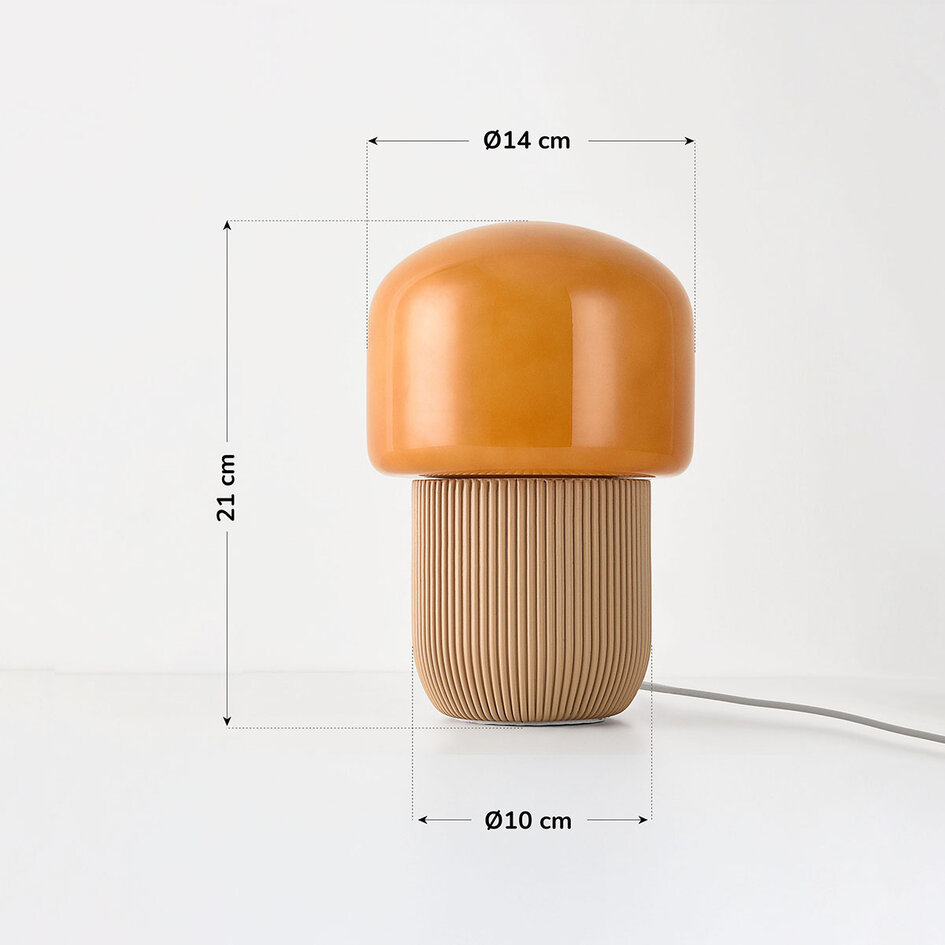 Lampe de table Ledine avec verre ambré et pied nervuré - taupe