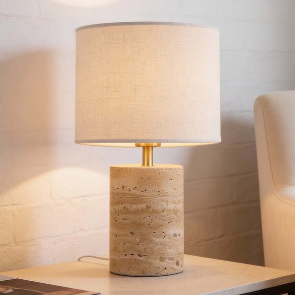 Lampe de table Marisol - pied en céramique effet travertin et abat-jour en tissu