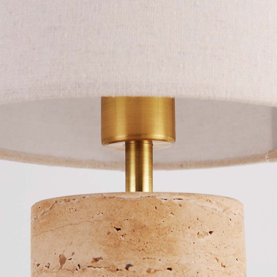Lampe de table Marisol - pied en céramique effet travertin et abat-jour en tissu