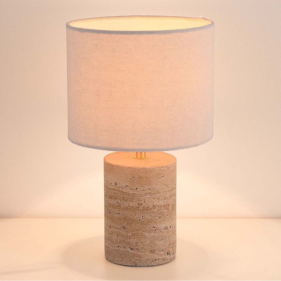 Lampe de table Marisol - pied en céramique effet travertin et abat-jour en tissu
