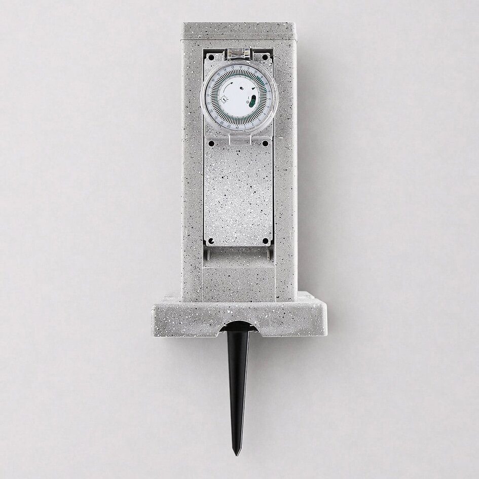 Prise extérieure double IP44 avec minuterie - aspect pierre