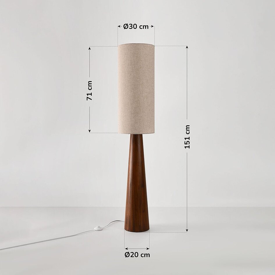 Lampadaire Liera avec abat-jour en lin et pied en bois