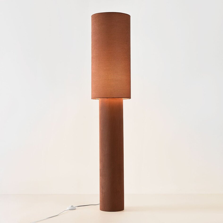 Lampadaire Misja avec abat-jour en tissu et pied - marron