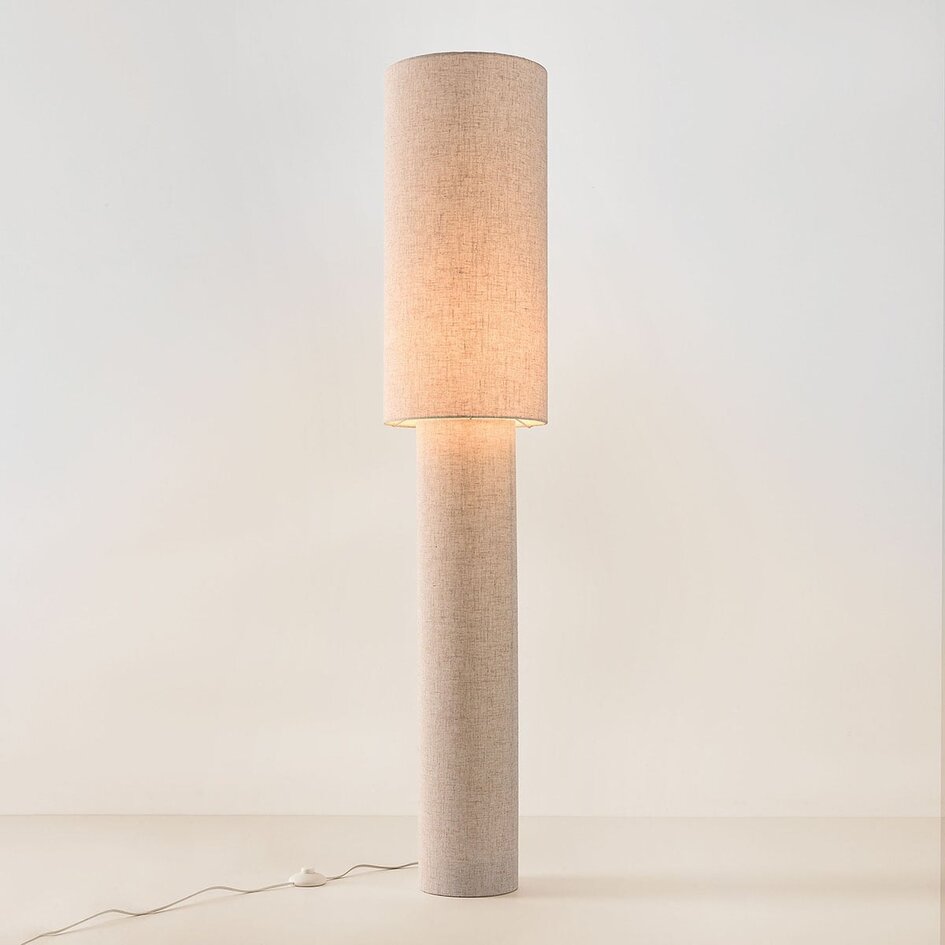 Lampadaire Misja avec abat-jour en lin et pied - blanc cassé