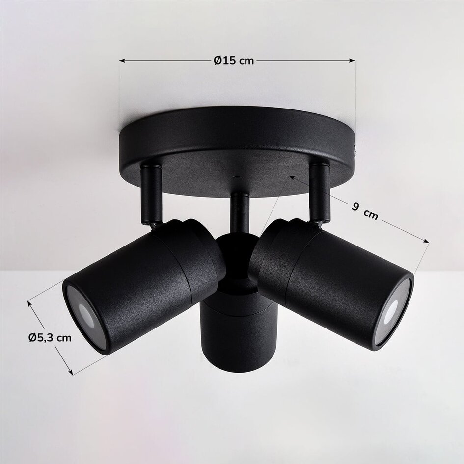 Spot de plafond à 3 lumières Nivo avec spots orientables - noir
