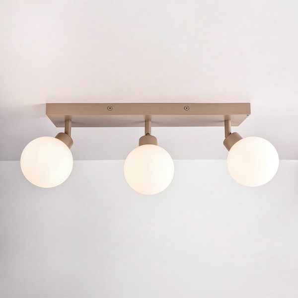 Plafonnier Vano avec 3 points lumineux orientables - beige sable avec verre blanc laiteux
