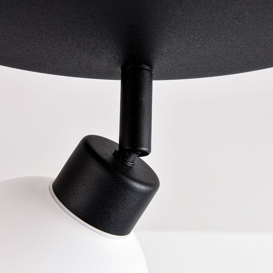 Plafonnier Zano avec 3 points lumineux orientables - noir avec verre blanc laiteux