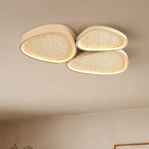 Plafonnier Elpisie avec LED dimmable à 3 étapes et effet pierre - beige