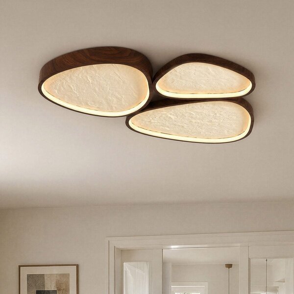 Plafonnier Elpisie avec LED dimmable à 3 étapes et effet pierre - aspect noyer