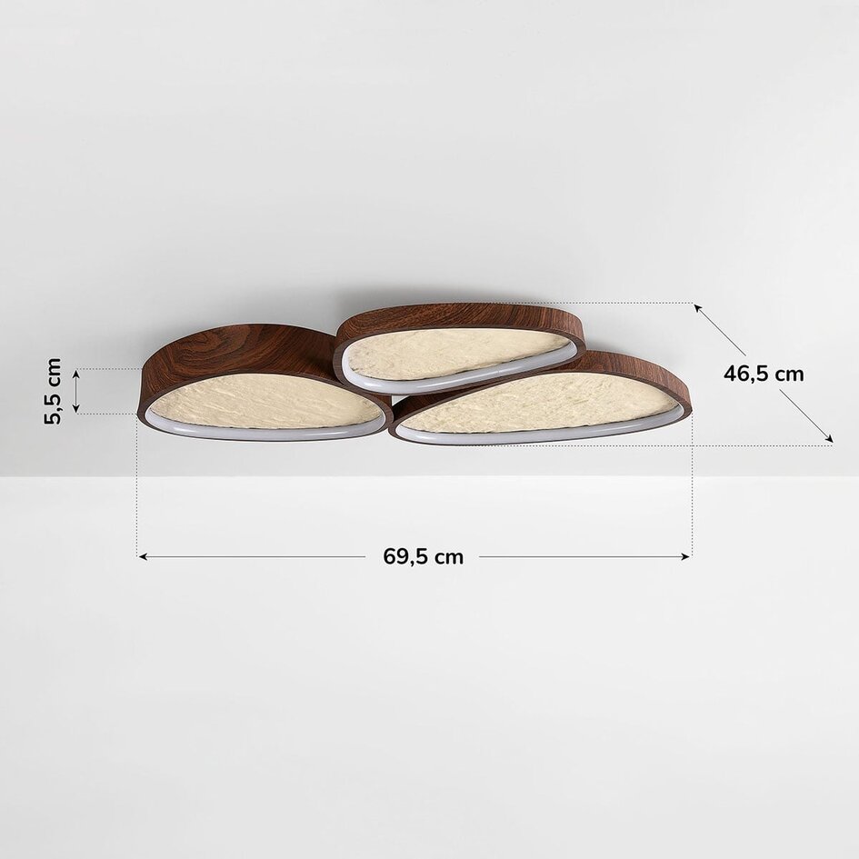 Plafonnier Elpisie avec LED dimmable à 3 étapes et effet pierre - aspect noyer
