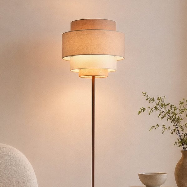 Lampadaire Zhuo avec abat-jour en lin superposé - marron