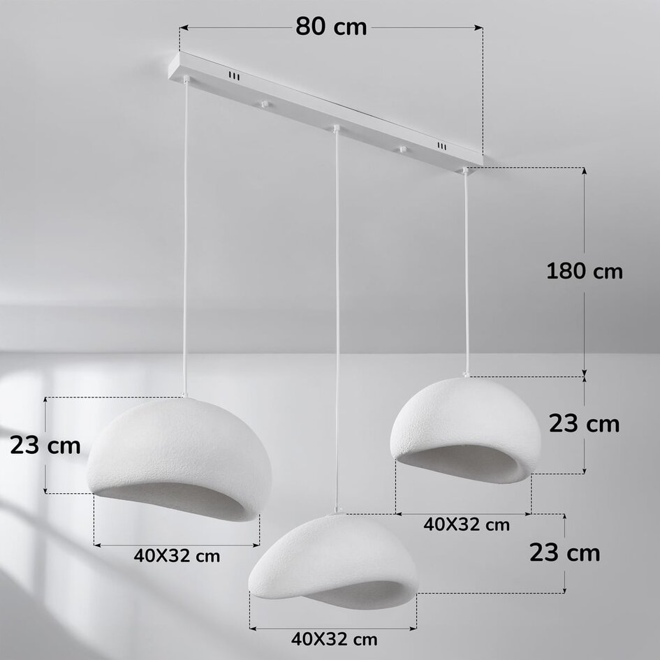 Lampe suspendue Wabi Sabi à 3 lumières Shibui avec motif en pierre blanche - 3 x 40 cm