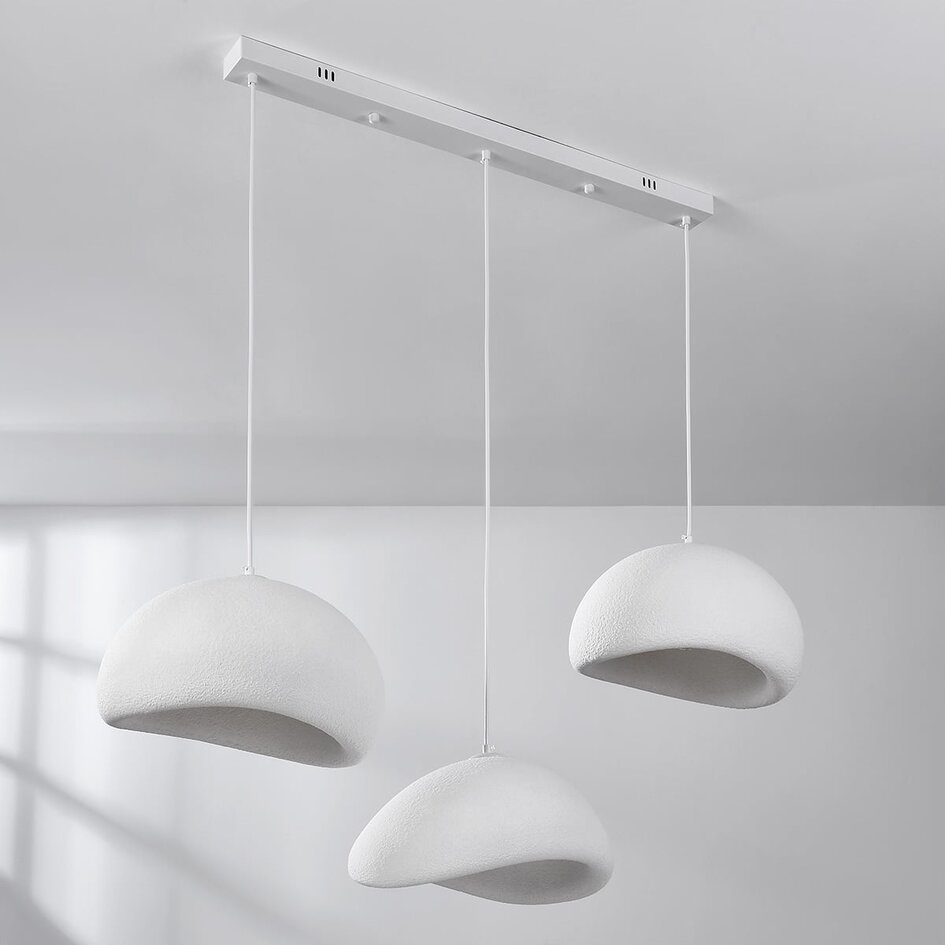 Lampe suspendue Wabi Sabi à 3 lumières Shibui avec motif en pierre blanche - 3 x 40 cm