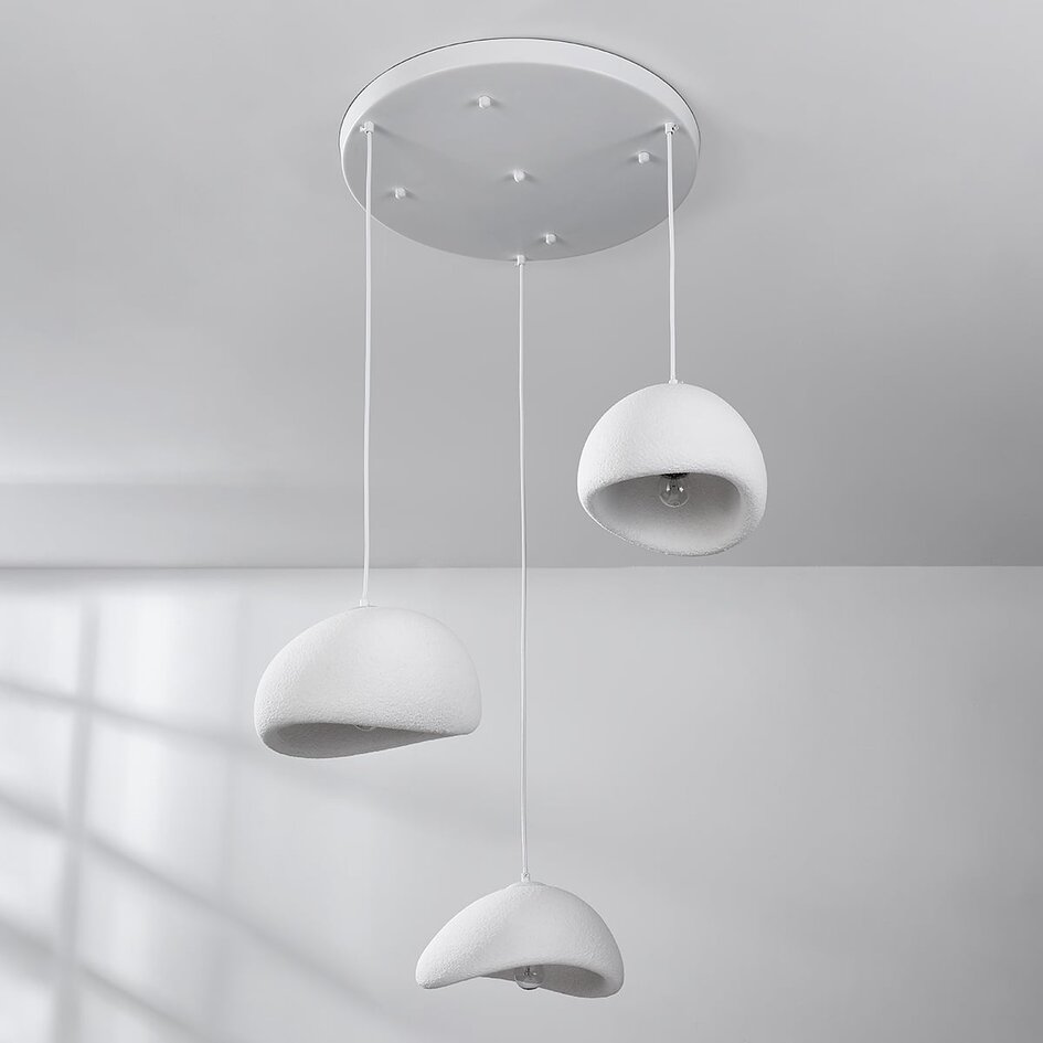 Lampe suspendue Wabi Sabi Ishi à 3 lumières avec effet pierre blanche - 3 x 30 cm