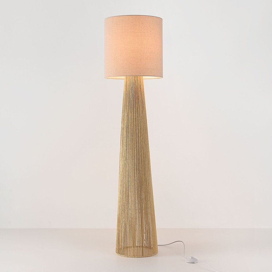 Lampadaire Papira naturel avec abat-jour en lin
