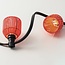 Kit guirlande guinguette incluant des abat-jours aspect rotin rouge, disponible avec différentes ampoules LED