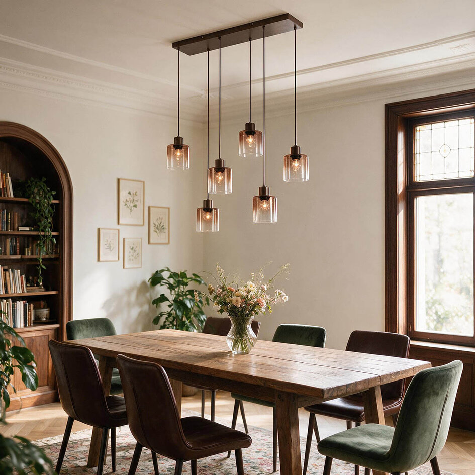 Suspension 6 lumières Palaio avec verre ombré - marron