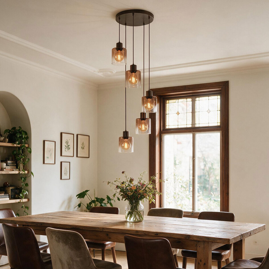 Suspension design Palaio à 5 lumières avec verre ombré - marron