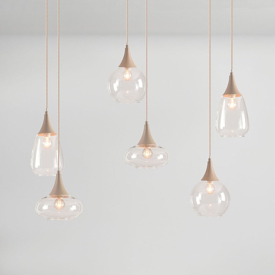 Suspension 6 lumières Loic avec verre transparent - beige sable