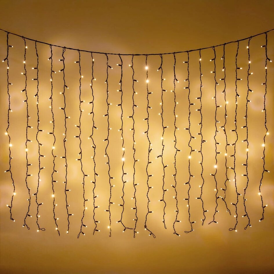Rideau lumineux noir reliable | à partir de 2 mètres | 300 LEDs | 2200K blanc extra chaud | caoutchouc