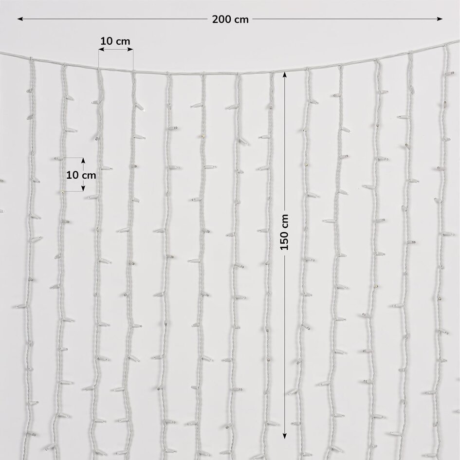 Rideau lumineux reliable blanc | à partir de 2 mètres | 300 LEDs | 2200K extra blanc chaud | caoutchouc