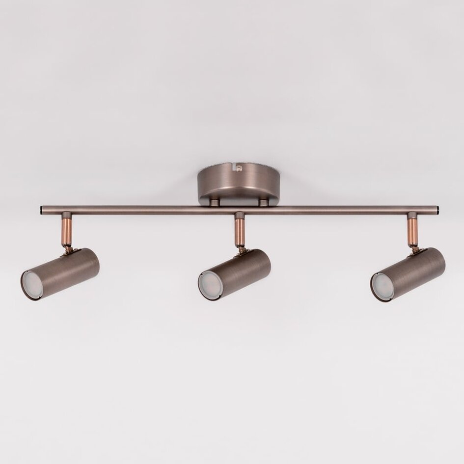 Plafonnier barre argent antique 3 spots LED - Zane