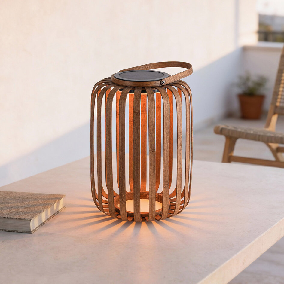 Lanterne solaire Solari aspect bambou à LED intégrée
