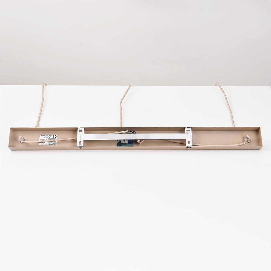 Suspension Meliora beige avec 3 abat-jours en verre nervuré