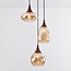 Lampe suspendue en verre ambré et aspect bois foncé, 3 lumières - Loua