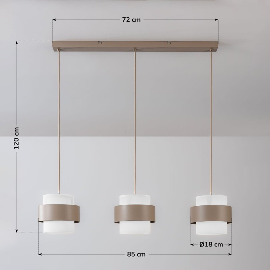 Suspension Klari beige avec verre blanc laiteux, 3 lumières