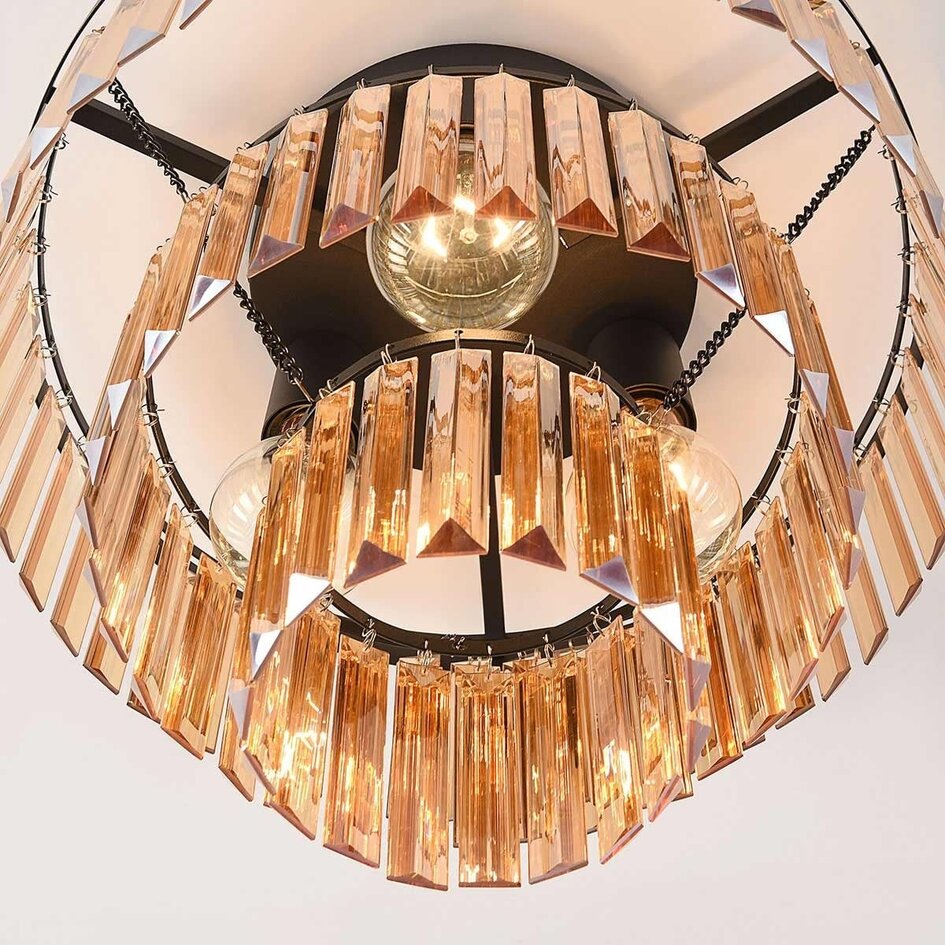 Plafonnier à 3 lumières avec cristaux en verre ambré - Kristel