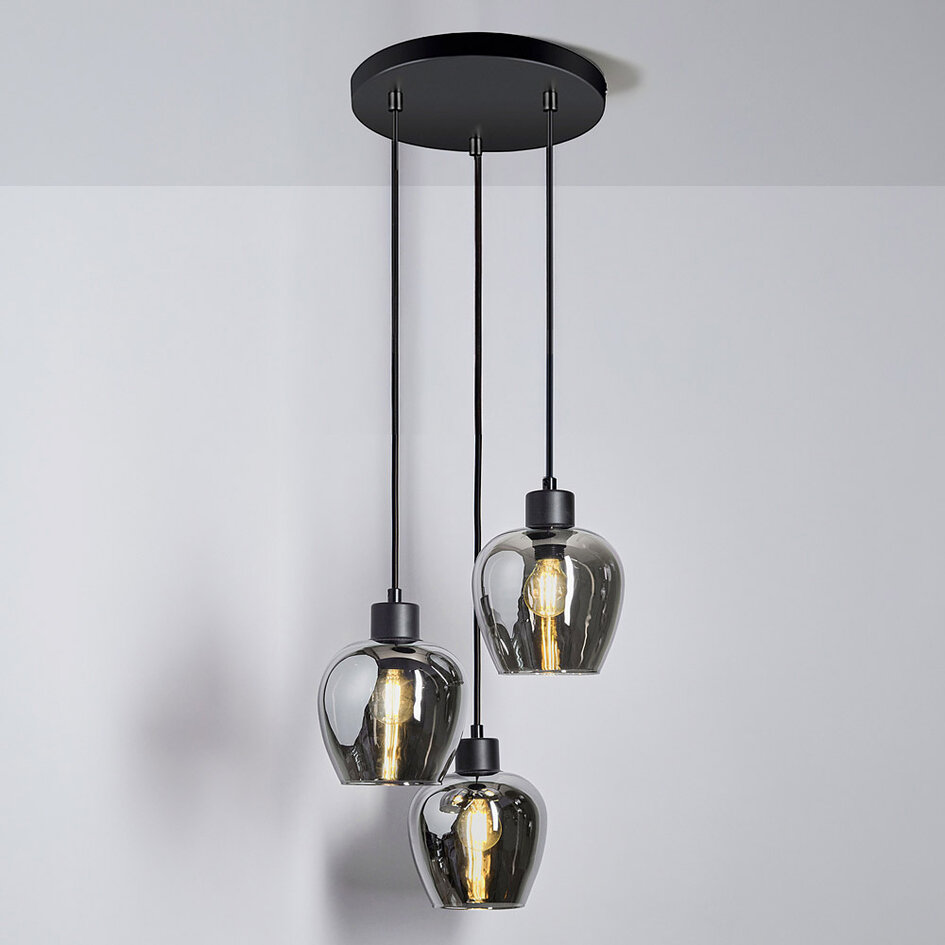 Suspension design 3 lumières Kansas - verre fumé