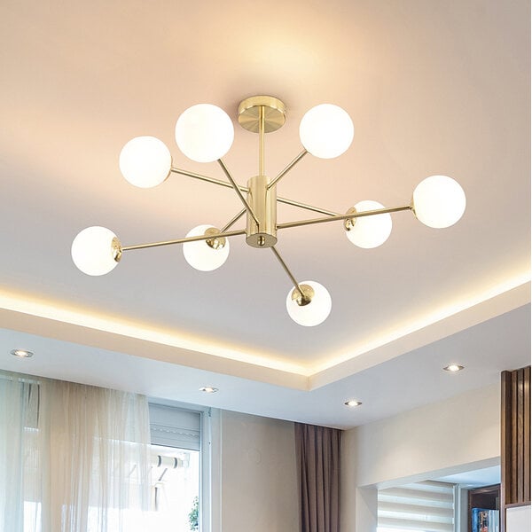 Suspension design avec verre blanc laiteux, 8 lumières - Idaho