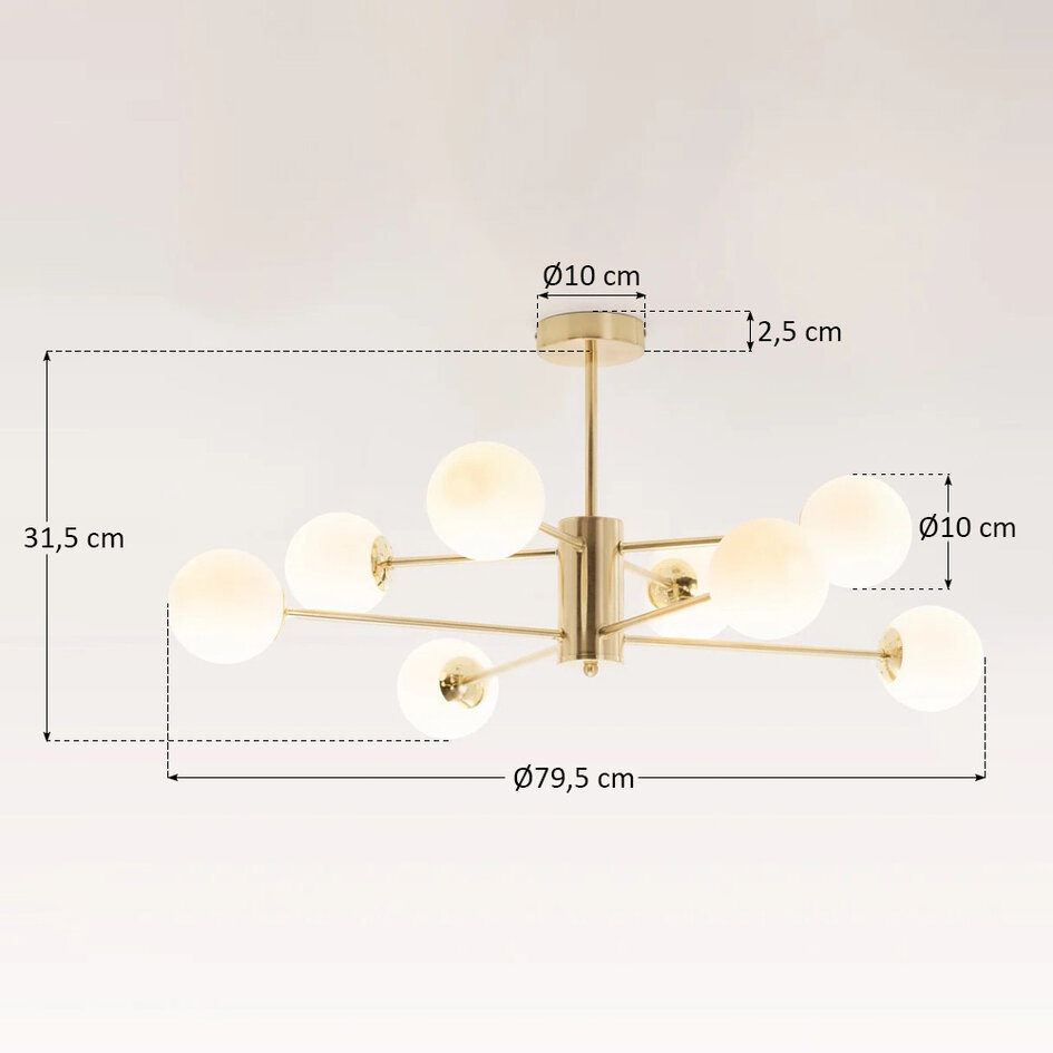 Suspension design avec verre blanc laiteux, 8 lumières - Idaho