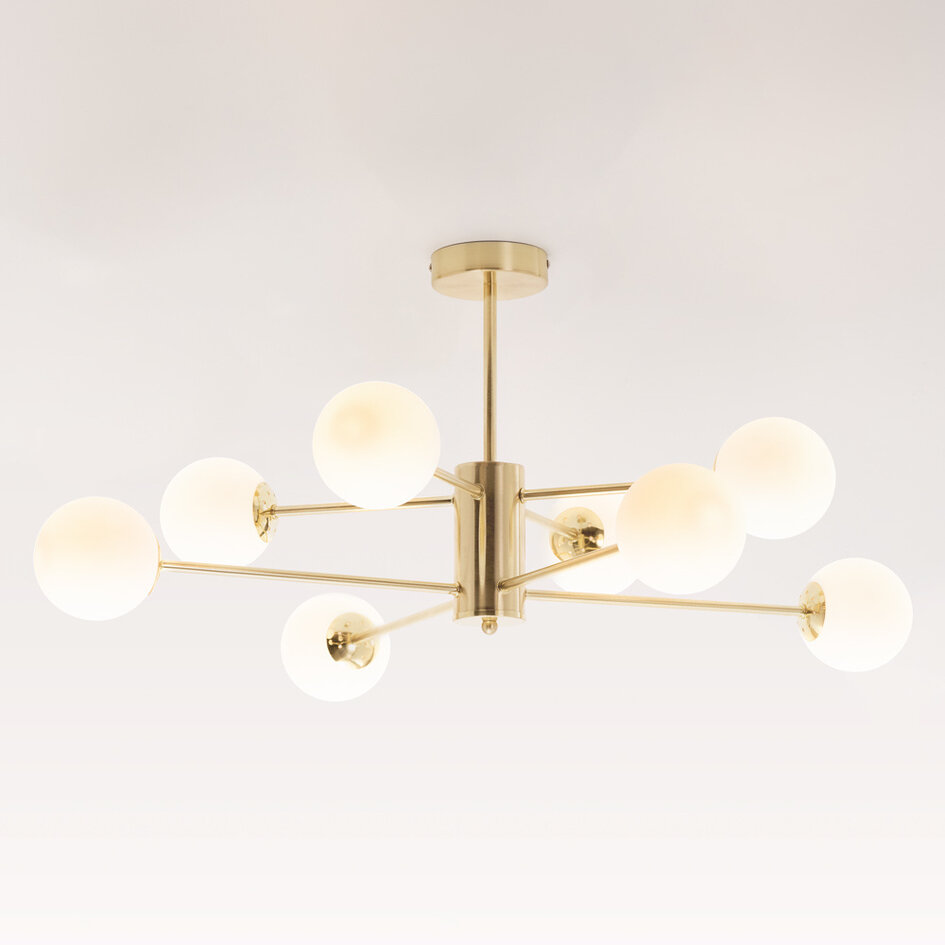 Suspension design avec verre blanc laiteux, 8 lumières - Idaho