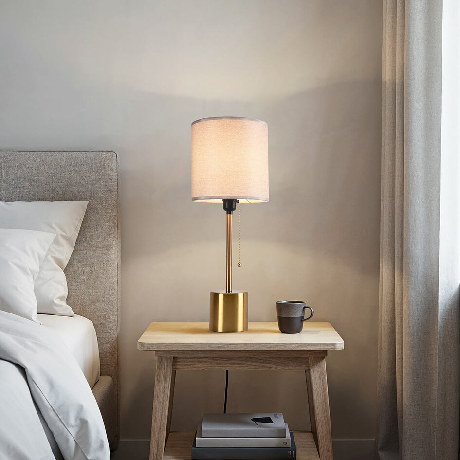 Lampe de table romantique Valencia à abat-jour en tissu et doré