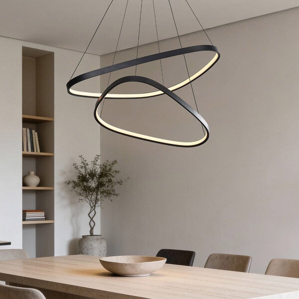 Suspension Nivara - doubles anneaux LED noirs, variateur à 3 niveaux
