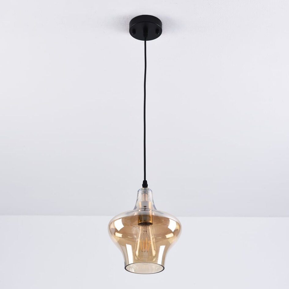 Lampe suspendue à 1 lumière Trinidad avec verre ambré - variante 3