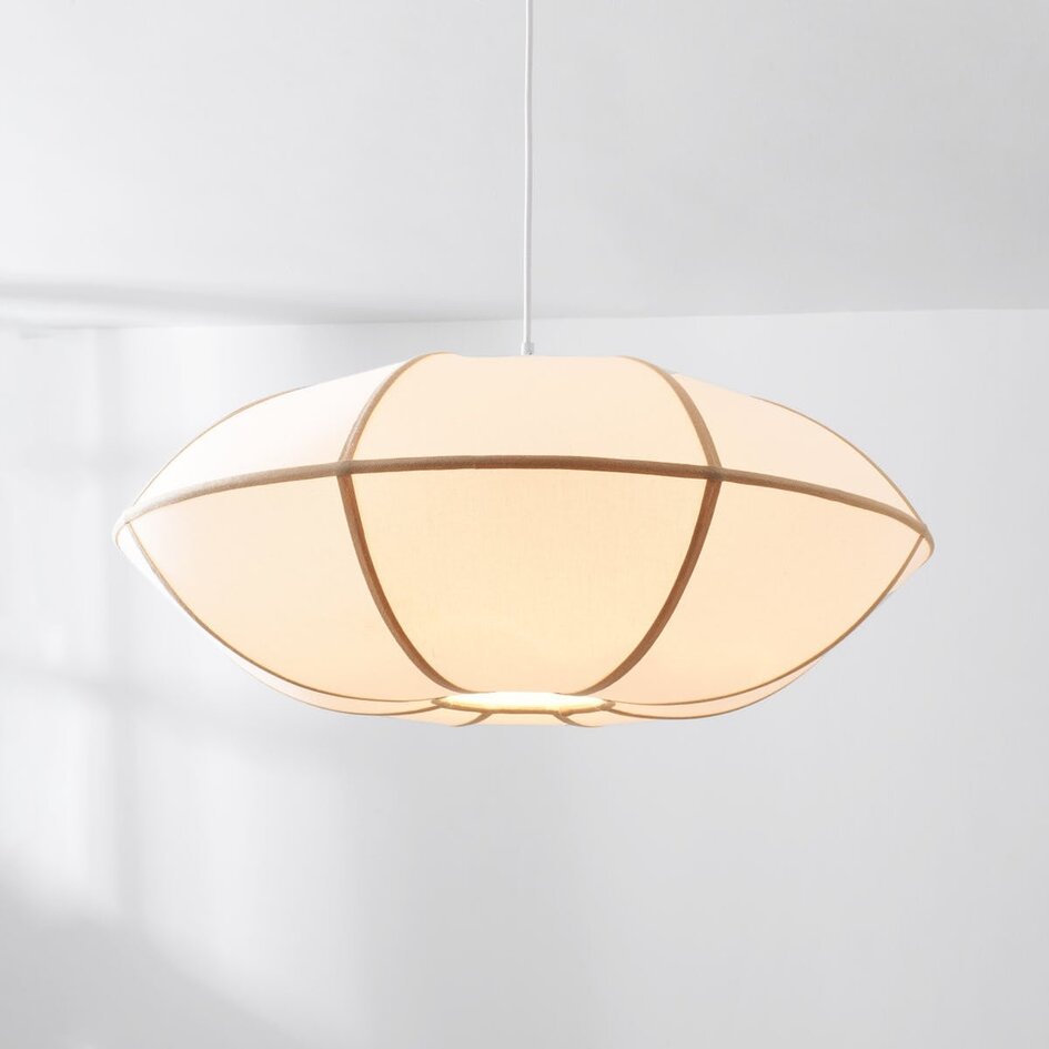 Suspension Ovala Ø60 cm - abat-jour en lin beige aux accents bruns