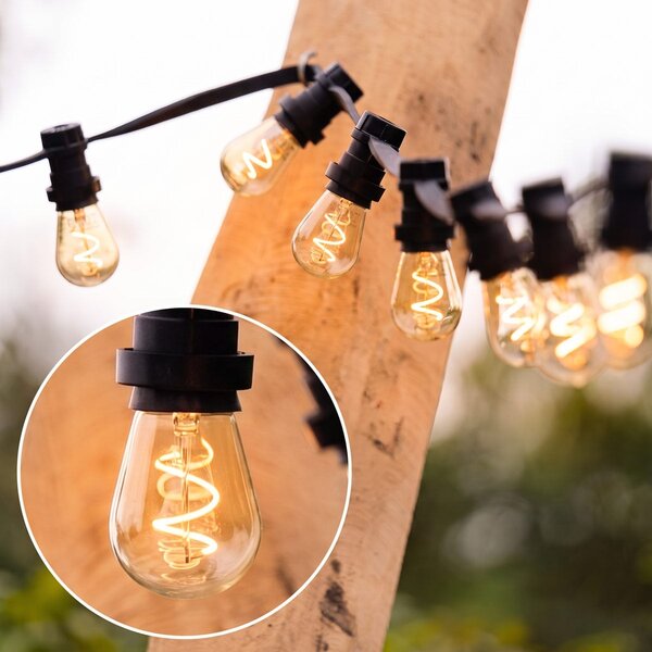Kit guirlande guinguette avec ampoules LED spirale de 3 watts Ø45, option dimmable