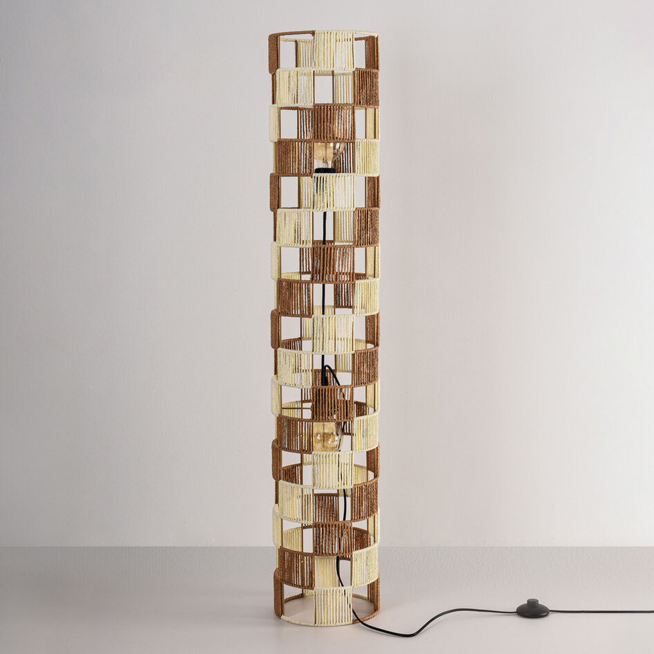 Lampadaire Ines avec corde tressée - beige et marron