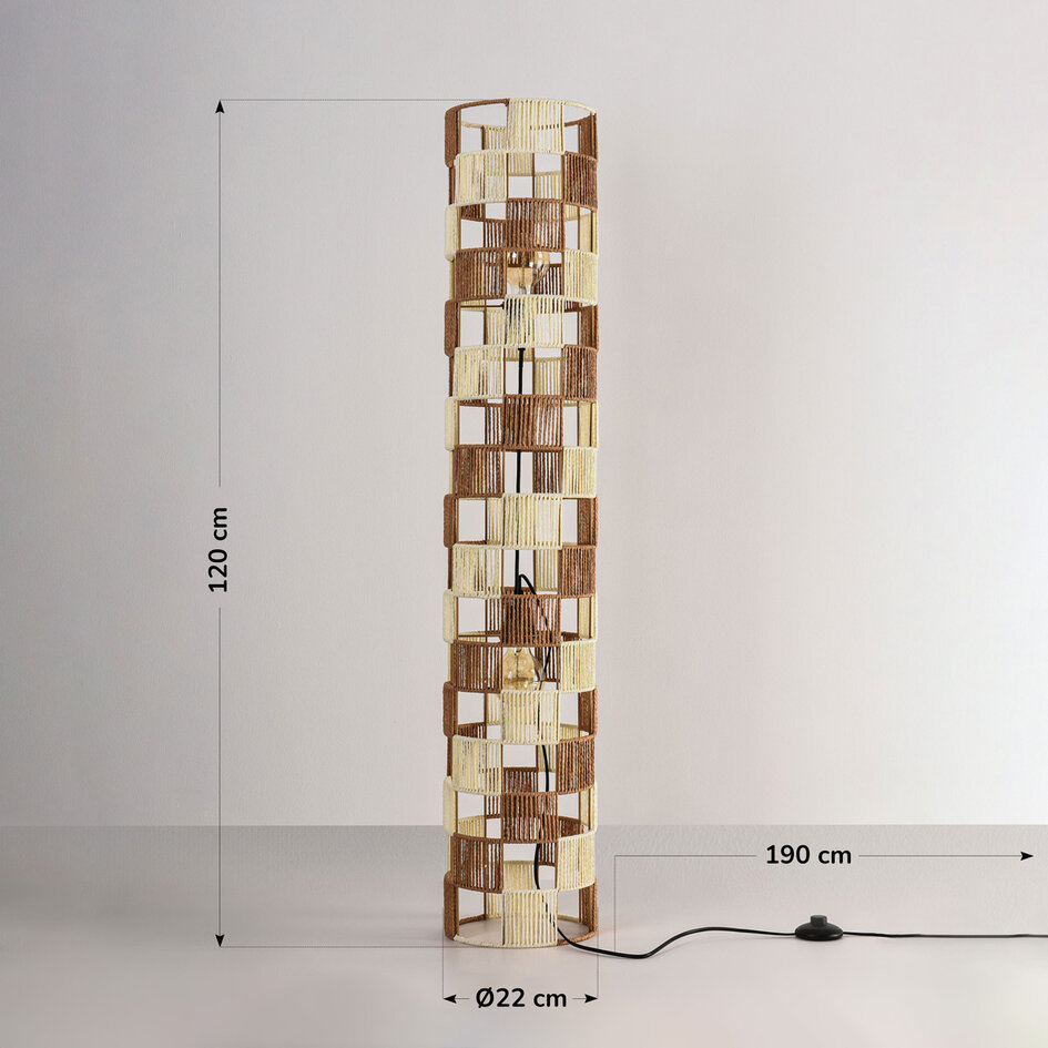 Lampadaire Ines avec corde tressée - beige et marron