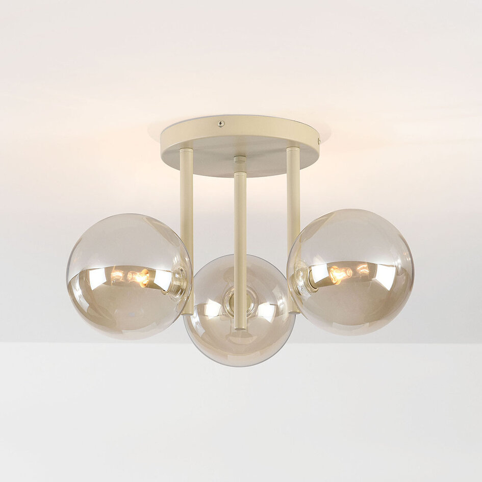 Plafonnier Elora avec 3 boules en verre cognac - beige