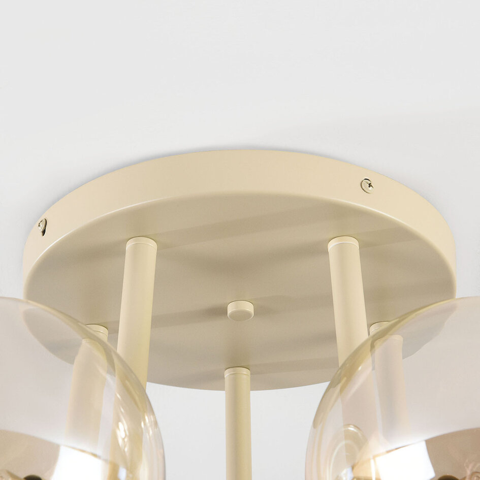 Plafonnier Amora avec 5 boules en verre cognac - beige