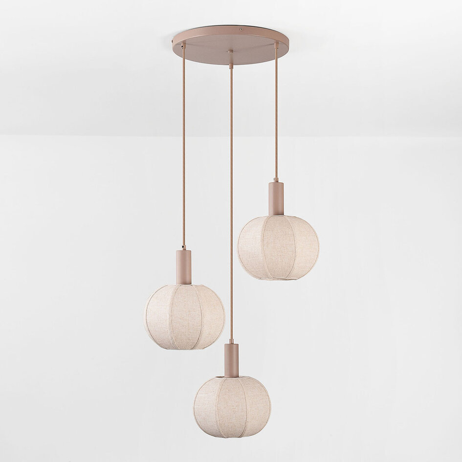 Suspension Silvia avec 3 abat-jours en tissu - taupe