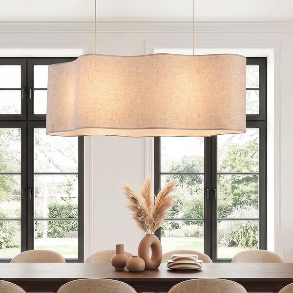 Suspension Hirom à 2 lumières - beige et abat-jour en lin