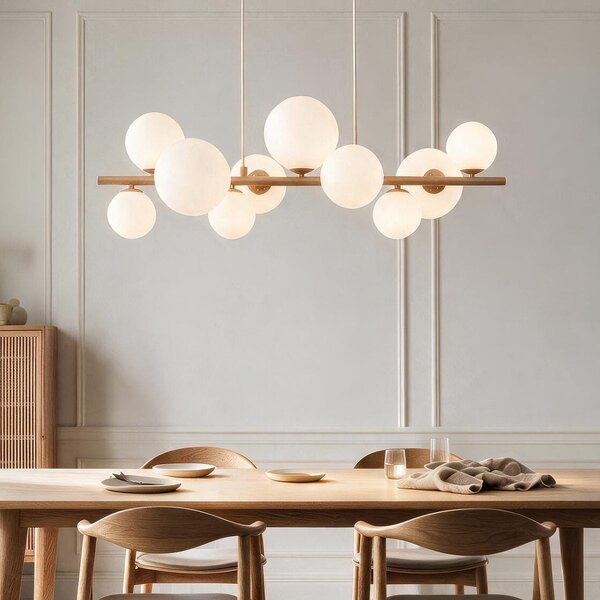 Suspension Deka à 10 lumières - beige et verre laiteux