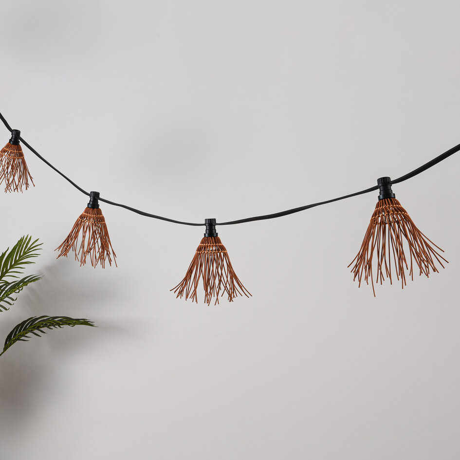 Abat-jour pour guirlande guinguette en aspect rotin couleur bois foncé