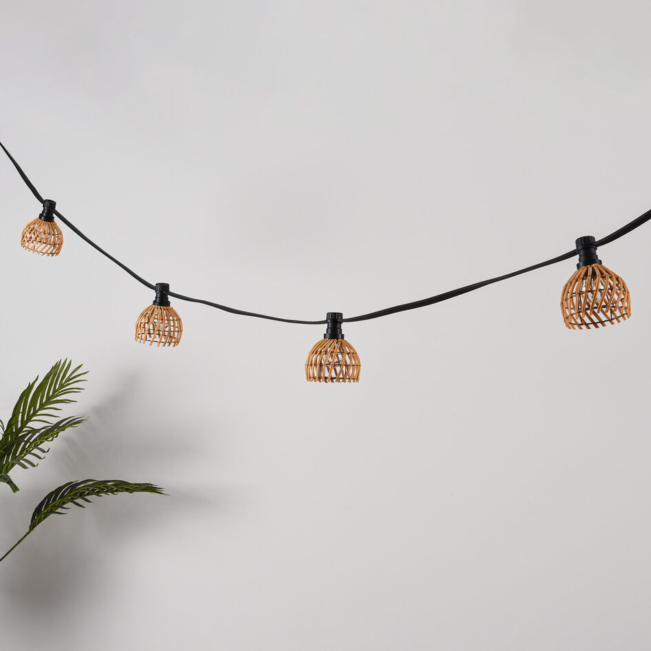 Abat-jour pour guirlande guinguette aspect rotin couleur bois clair
